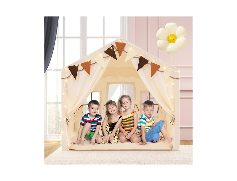 Hongge 3-4 Kids Large Play Tent House with 2 Opening Doors and Star Lights-Beige
