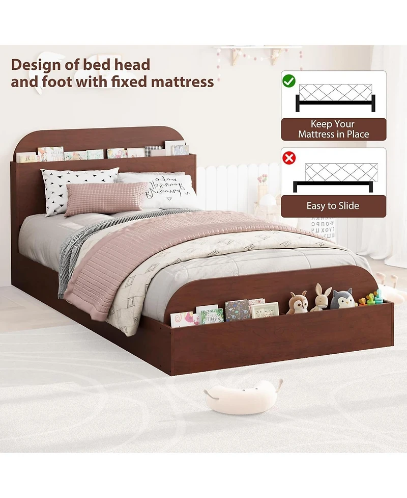 gaomon Full Bed Frame Wooden Storage Headboard Low Platform Sturdy Slats No Box Spring Space-Saving