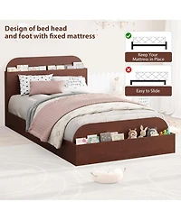 gaomon Full Bed Frame Wooden Storage Headboard Low Platform Sturdy Slats No Box Spring Space-Saving