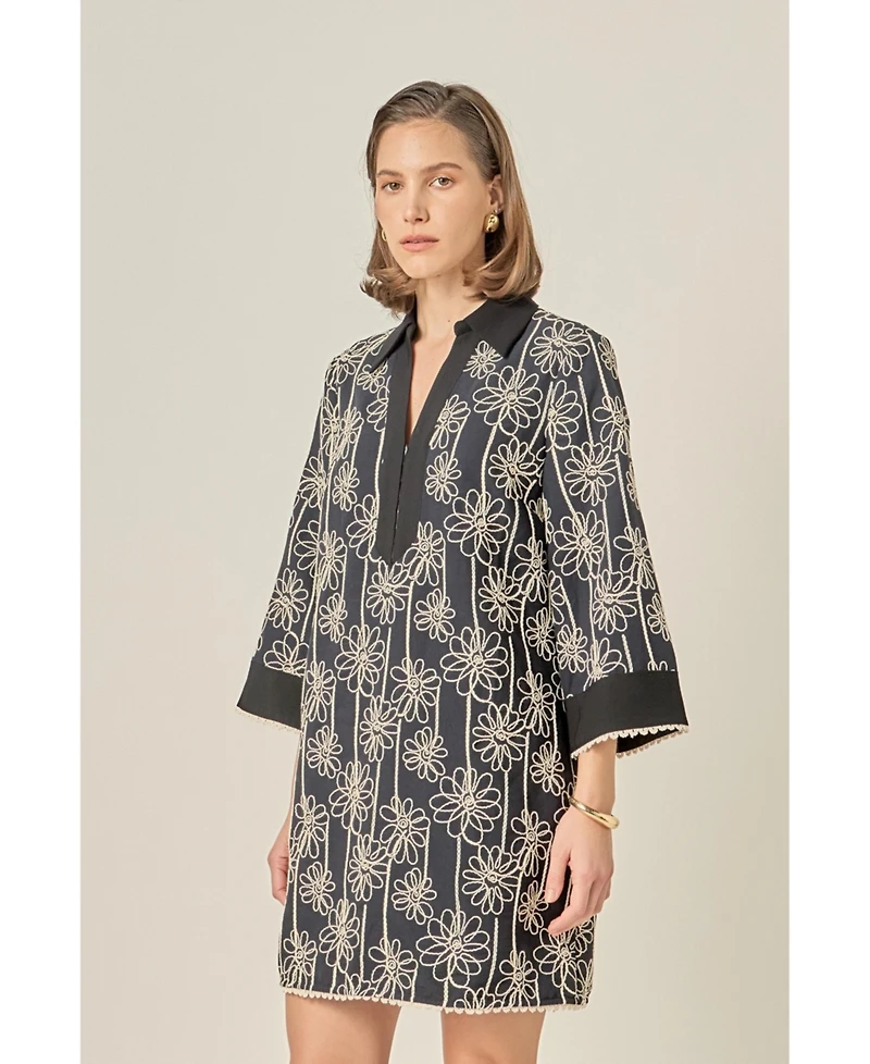 English Factory Women's Floral Embroidered Collar Mini Dress