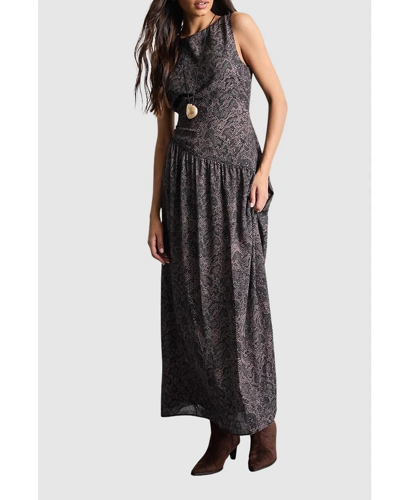 Warehouse Women's Printed Chiffon Tiered Maxi Dress