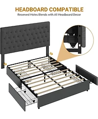 gaomon King Platform Bed Frame 4 Drawers Linen Upholstery Wood Slats No Box Spring Needed Noise Free Easy