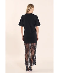 endless rose Women's Mixed Media Lace T-Shirt Dress