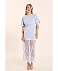 endless rose Women's Mixed Media Lace T-Shirt Dress