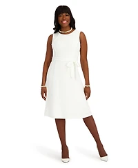 Kasper Women's Contrast Seam with Sash Sleeveless Midi Dress