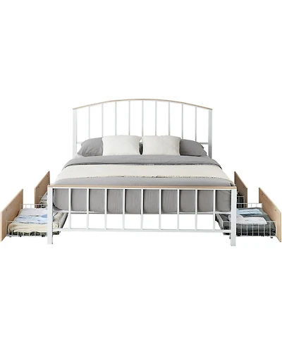 gaomon Queen Metal Bed Frame With Headboard and Footboard 4 Storage Drawers No Box Spring Space Saving