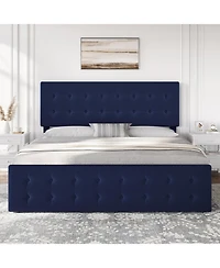gaomon King Bed Frame With 4 Drawers Velvet Upholstered Headboard Button Design Wood Slats No Box Spring