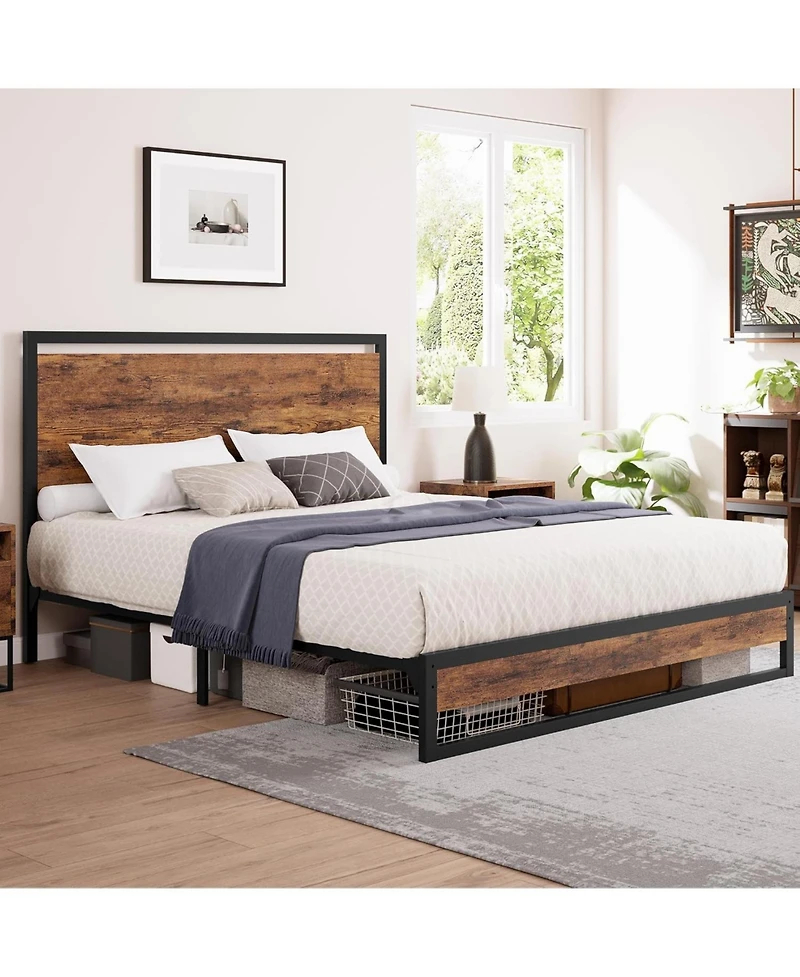 gaomon King Bed Frame With Wood Headboard Footboard Under Bed Storage No Box Spring Easy Assembly