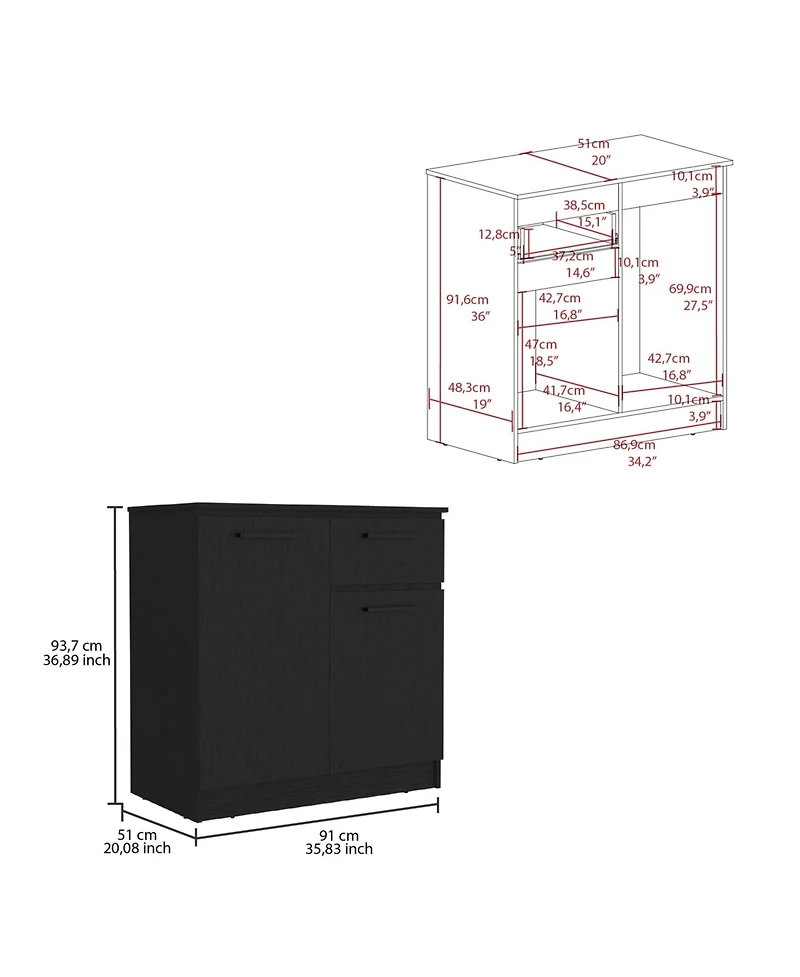flynama Premium Idaho Dresser with 2 Door Cabinets and 1 Drawer Black Finish Compact Storage Solution for Bedroom Living Room