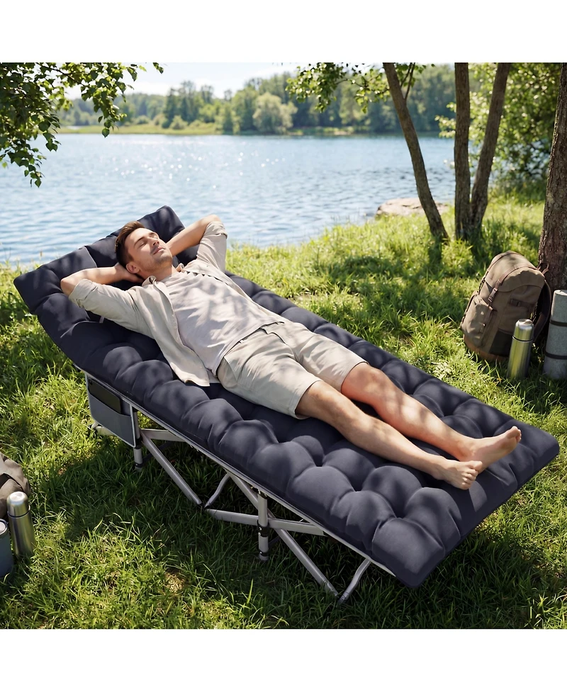 Folding Camping Cot with Removable Cotton Mattress for Office, Home and Beach, 450 lbs