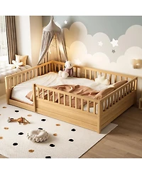Streamdale Furniture Streamdale Full Size Floor Bed with Security Barrier and Door, Montessori Wooden Frame