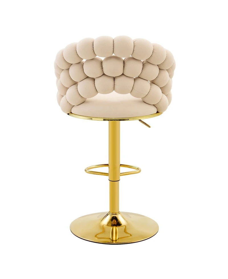 Streamdale Furniture Set of 2 Beige Puffy Bubble Bar Stools with Gold Legs