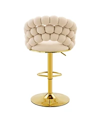 Streamdale Furniture Set of 2 Beige Puffy Bubble Bar Stools with Gold Legs