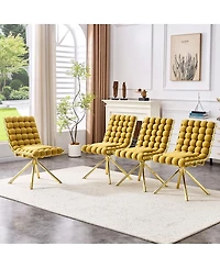 Streamdale Set of 2 Yellow Puffy Bubble Chair Ball Chain Chair Velvet Dining Chairs