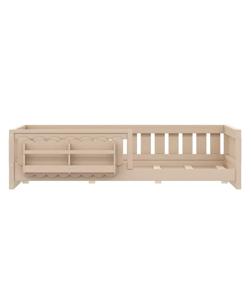 Streamdale Furniture Wood Full Platform Bed w/ Guardrail & Storage Shelves