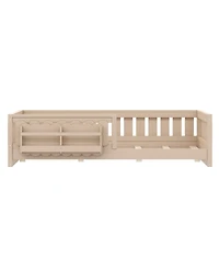 Streamdale Furniture Wood Full Platform Bed w/ Guardrail & Storage Shelves