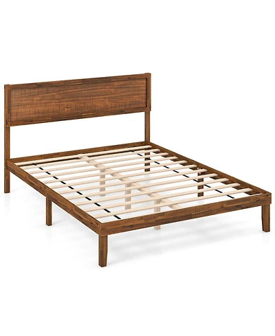 Sugift Platform Bed Frame with Headboard and Wooden Slat Support