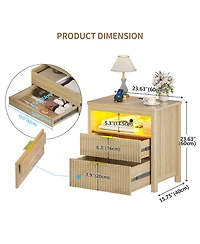 Vlsrka 24" Modern Led Nightstand with 3 Drawers and Charging Station