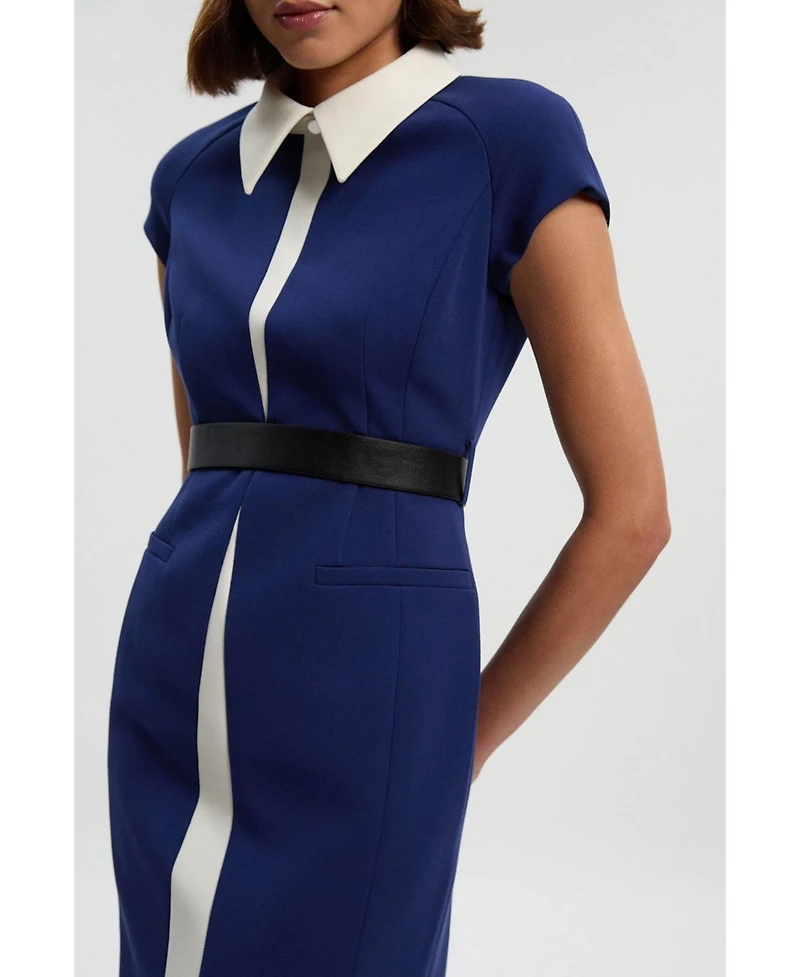 Karen Millen Women's Contrast Collar Tailored Midi Dress