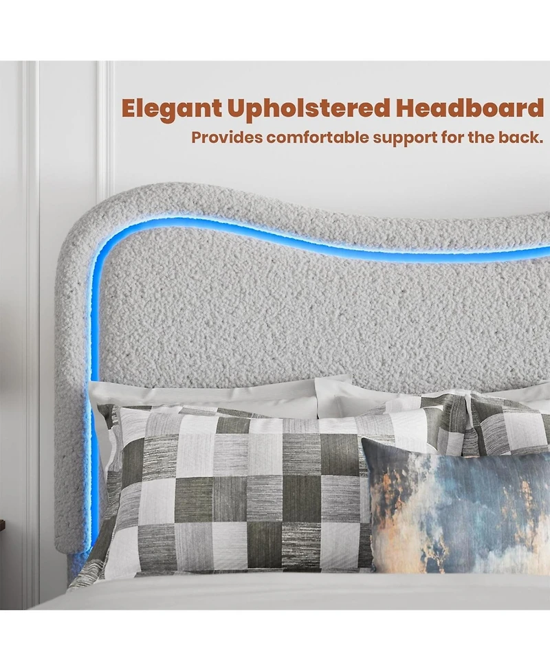 gaomon Boucle Upholstered Queen Bed Frame with Headboard Soft Cloud Bed Thick Footboard Rounded Corners No Box Spring