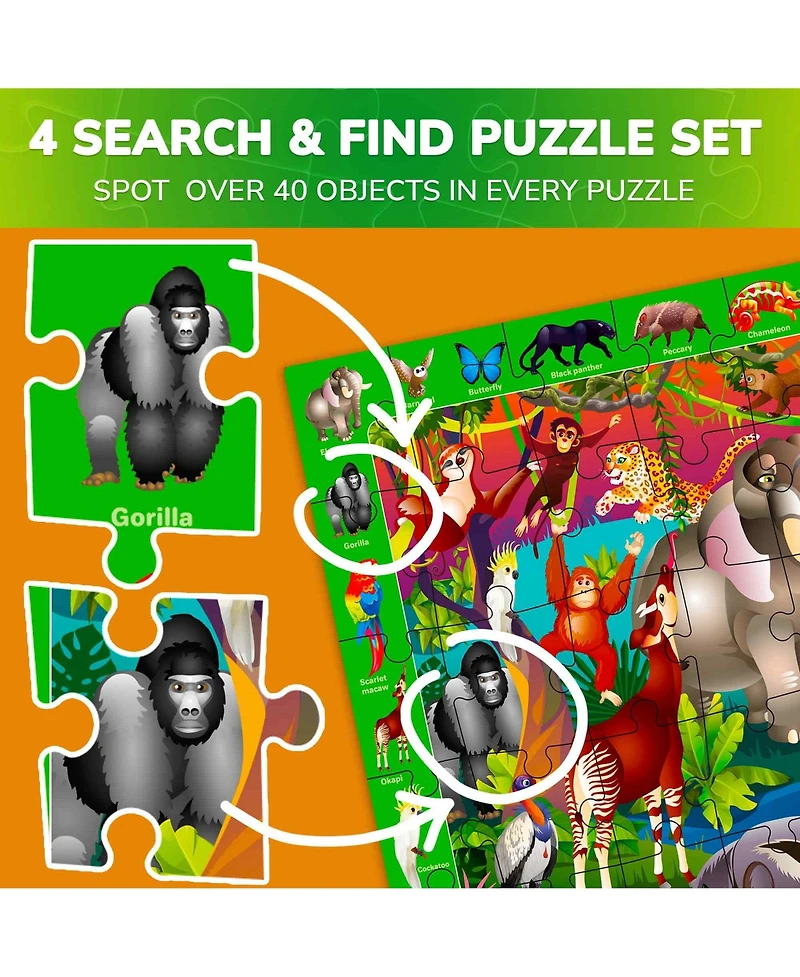 Quokka 4 x 60 Pieces Puzzles for Kids Ages 4-6 - Educational Search & Find Toy