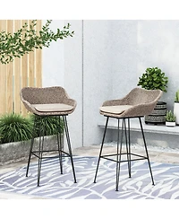 Streamdale Furniture Streamdale Wicker Barstools with Metal Hairpin Legs and Cushions (Set of 2