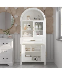 Streamdale Furniture 71" Arched Farmhouse Kitchen Pantry Cabinet with Glass Door & Adjustable Shelves