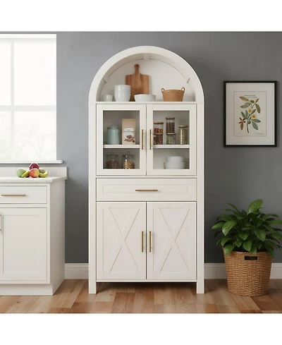 Streamdale Furniture 71" Arched Farmhouse Kitchen Pantry Cabinet with Glass Door & Adjustable Shelves