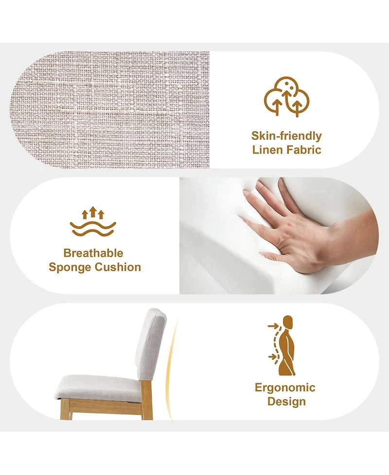 Streamdale Upholstered Stackable Dining Chairs Set of 4 - Linen Fabric, Solid Wood Frame