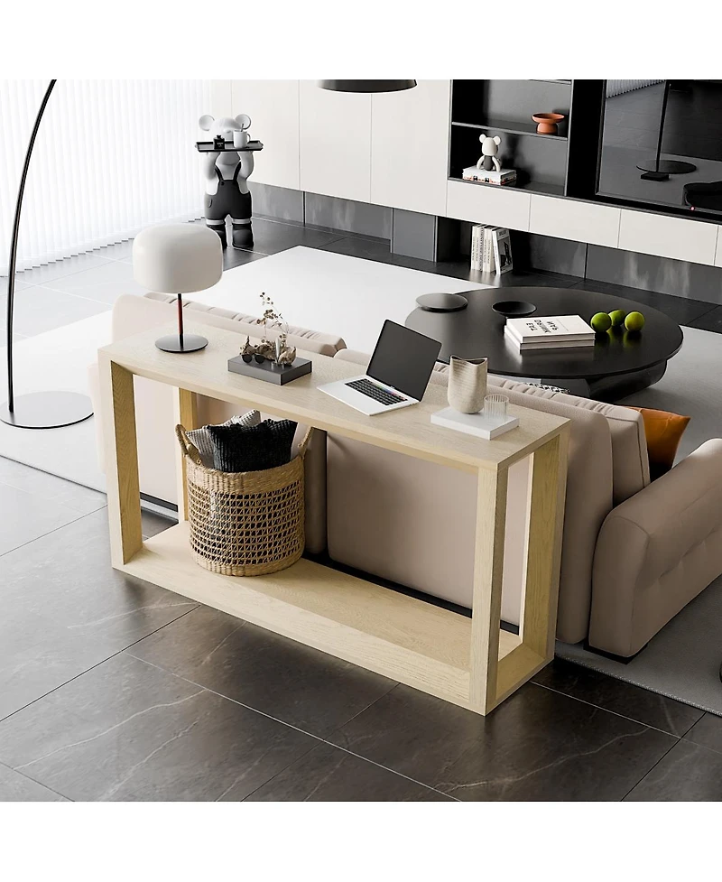 Streamdale Furniture 60" Rectangular Solid Wood Veneer Console Table, Wide Sofa Table, Oak Wash