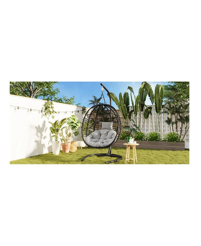 Streamdale Furniture Folding Egg Chair with Stand, Indoor/Outdoor Wicker Hammock Swing Chair