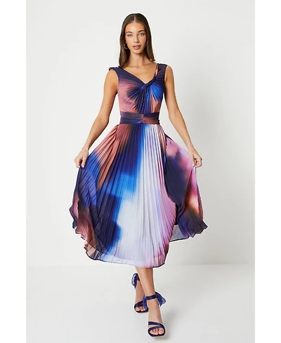 Coast Women's Printed Pleated V-Neck Midi Dress