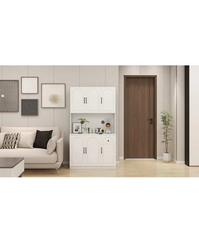 Streamdale Furniture Kitchen Pantry Storage Cabinet with Microwave Oven Countertop