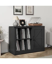 gaomon Farmhouse Record Player Stand with Barn Doors, Turntable Table with Display Shelves, Wooden Media Console & Lp Record Holder for Living Room