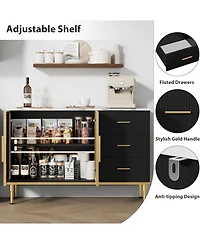 gaomon Fluted Buffet Cabinet with Storage Led Lights Plus 3 Drawers Modern Sideboard Table for Kitchen Living Room.