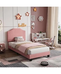 gaomon Twin Velvet Bed Frame Corduroy Platform Adjustable Headboard Wood Slats Noise Free