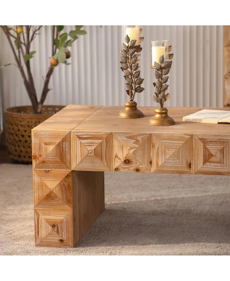 Streamdale Furniture Rustic Geometric Relief Coffee Table - Solid Wood & Mdf