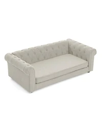 6thdruple Oversized Beige Linen Dog Sofa, Modern Elevated Pet Bed for Large Breeds