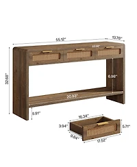 Tribesigns Entryway Table with 3 Rattan Drawers, Narrow Console Sofa Table with 2-Tier Open Storage Shelf
