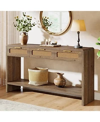 Tribesigns Entryway Table with 3 Rattan Drawers, Narrow Console Sofa Table with 2-Tier Open Storage Shelf