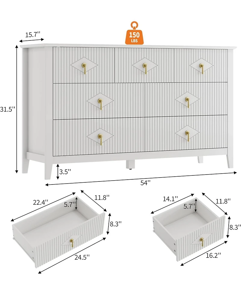 gaomon Fluted Dresser, 7 Drawer Modern Wood Storage Chest for Bedroom