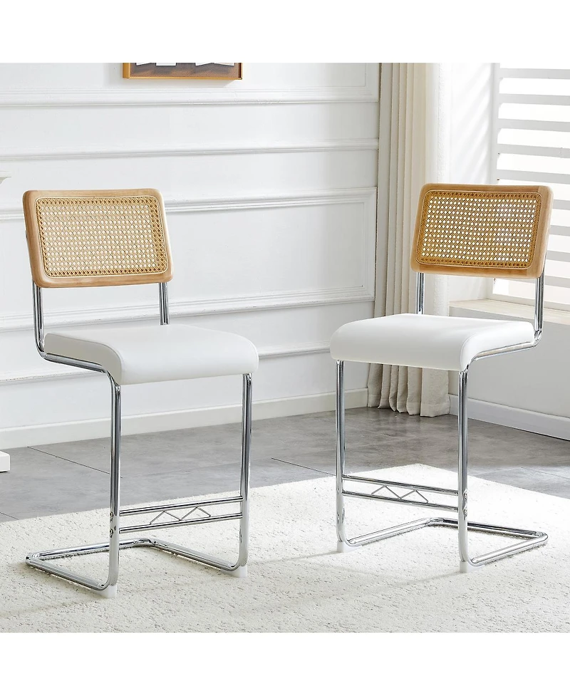 Streamdale Furniture Streamdale Natural rattan bar stool 2-piece set with solid wood backrest