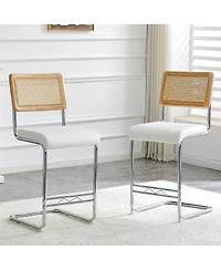 Streamdale Furniture Streamdale Natural rattan bar stool 2-piece set with solid wood backrest