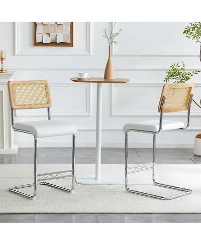 Streamdale Furniture Streamdale Natural rattan bar stool 2-piece set with solid wood backrest