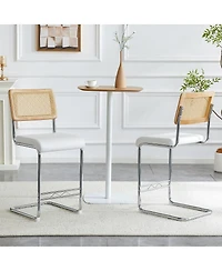 Streamdale Furniture Streamdale Natural rattan bar stool 2-piece set with solid wood backrest