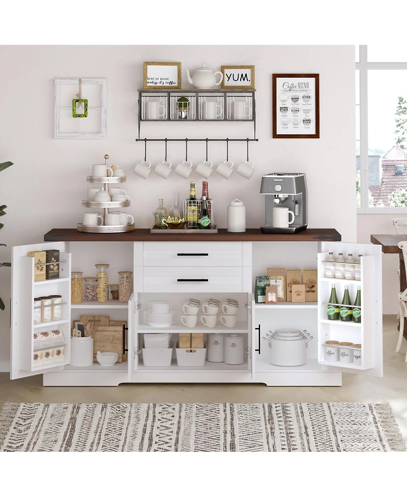 Streamdale Furniture Farmhouse Barn Door Storage Cabinet with 2 Drawers & Door Rack