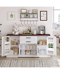 Streamdale Furniture Farmhouse Barn Door Storage Cabinet with 2 Drawers & Door Rack