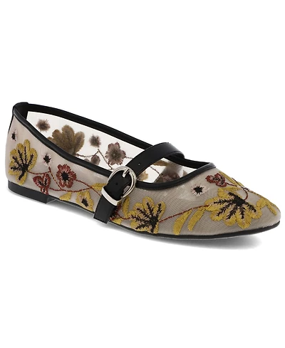 Mia Women's Bluet Embroidered Mesh Mary Jane Ballet Flats