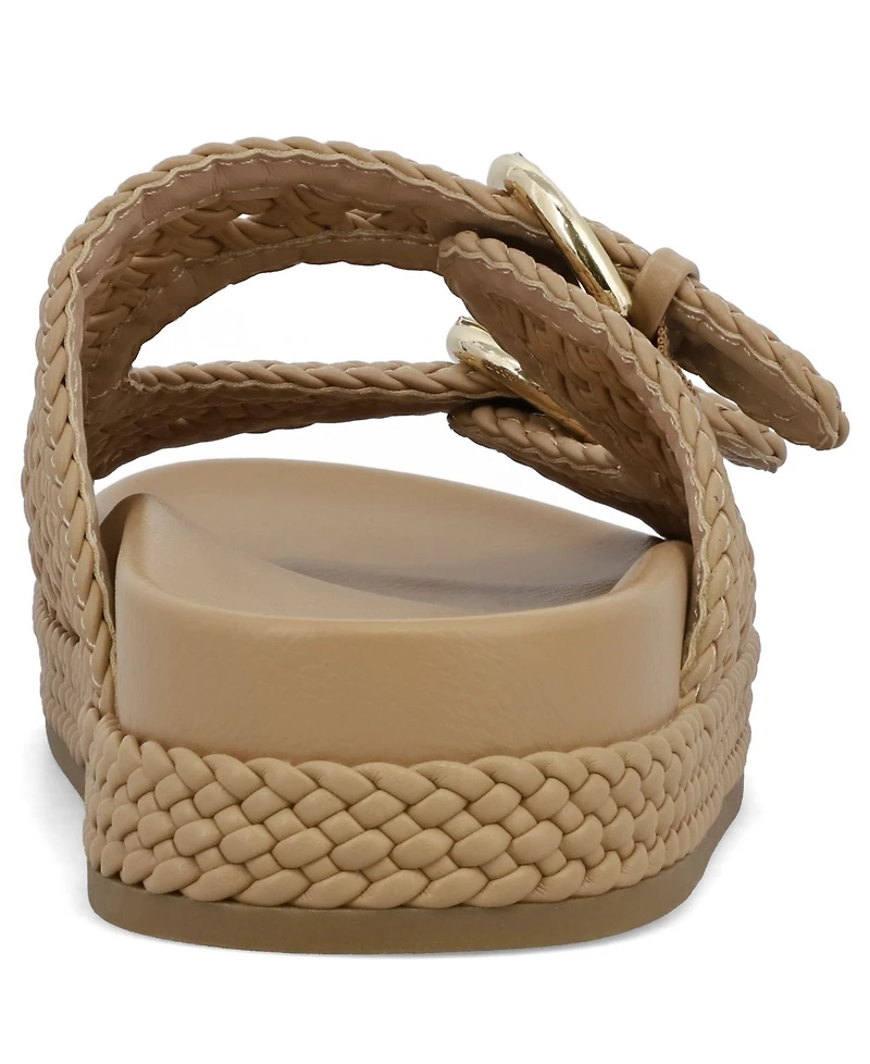 Mia Women's Trendy Woven Double Buckle Slide Sandals
