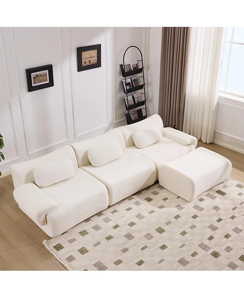 Streamdale Furniture Streamdale Modular Combination Armchair, Bamboo Joint Shape, 3+1 Seater Chenille Deep-Seat